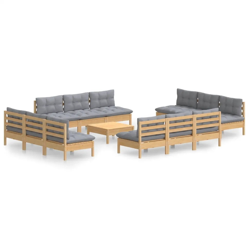 Set Divani da Giardino 13 pz con Cuscini Grigi Massello di Pino cod mxl 38629