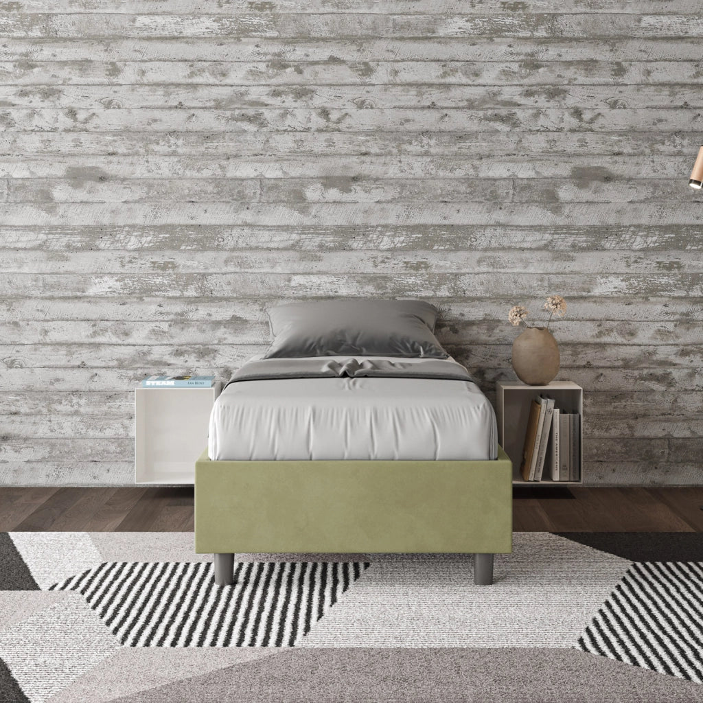 BS COM Letto singolo senza rete imbottito 90x190 microfibra tè verde