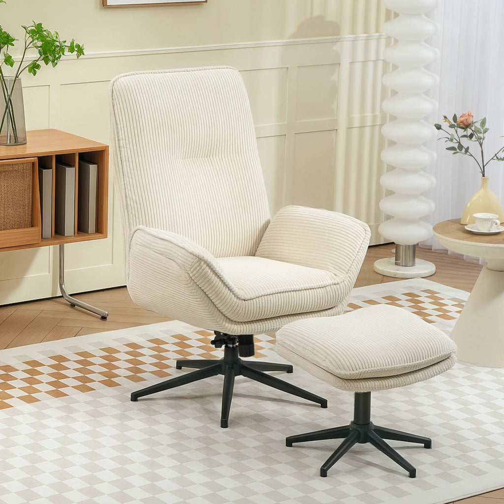 Poltrona reclinabile girevole con poggiapiedi ¨C zephmum ¨C Tessuto beige