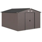 Casetta da Giardino con 2 Porte Scorrevoli e 4 Prese d'Aria in Acciaio, 322x277x192 cm, Marrone