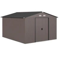 Casetta da Giardino con 2 Porte Scorrevoli e 4 Prese d'Aria in Acciaio, 322x277x192 cm, Marrone