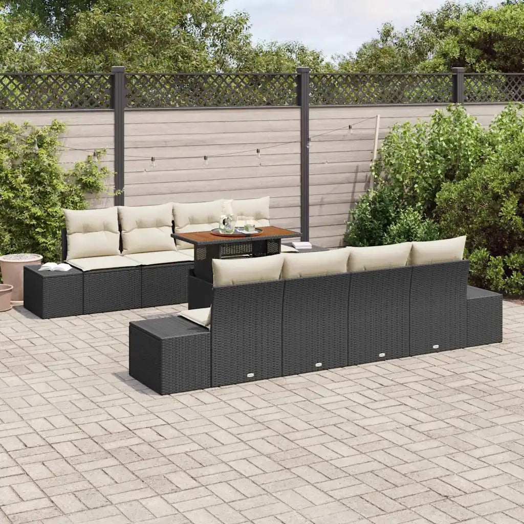 Set da Pranzo per Giardino con cuscino 9 pcs Nero e Crema