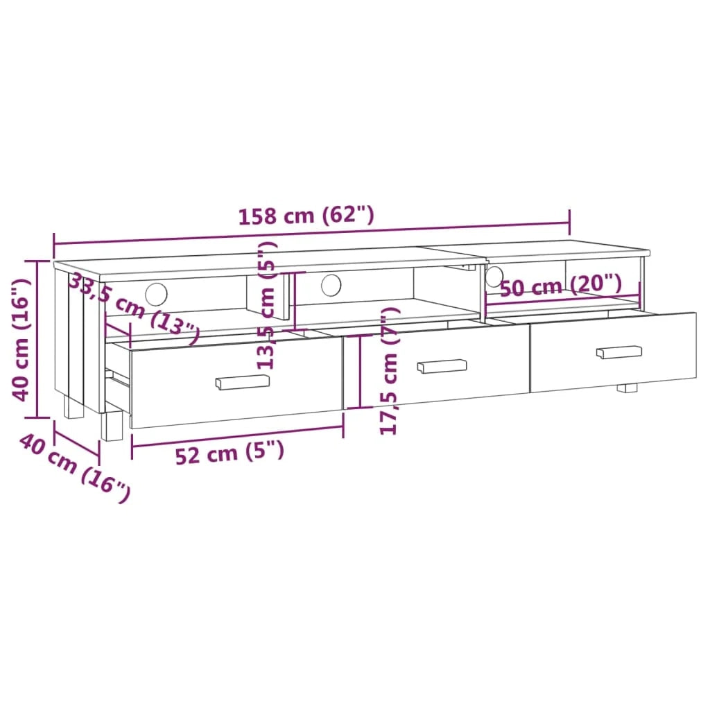 Mobile TV multimediale scaffale TV credenza mobile TV sala da pranzo soggiorno camera da letto HAMAR miele 158 x 40 x 40 cm legno massello di pino marrone 02_0027636