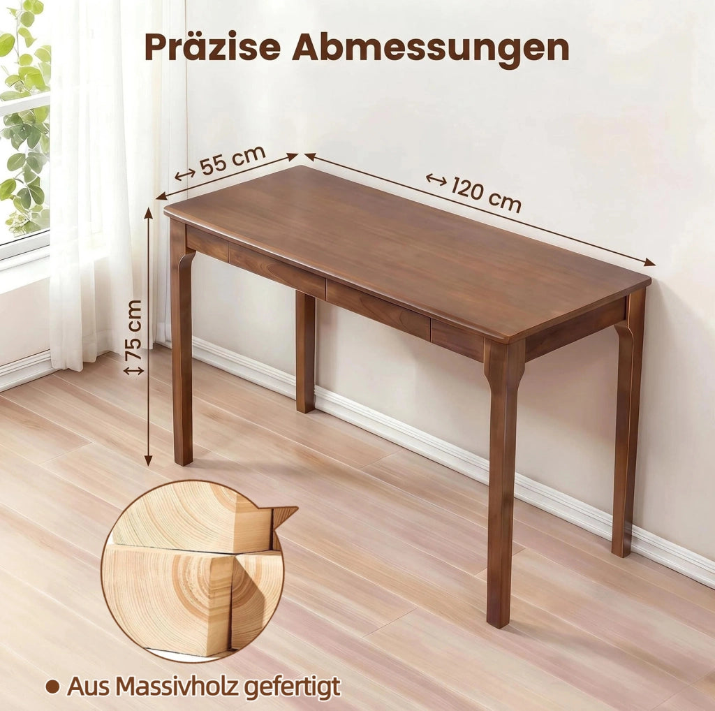 Scrivania in legno massello noce con 2 cassetti