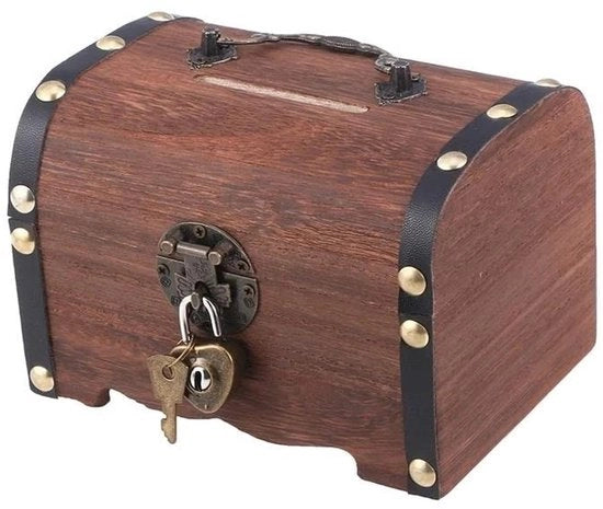 Cassaforte in Legno Retro - Tesoro con Chiusura a Chiave - Decorazione - Materiale di Alta Qualità