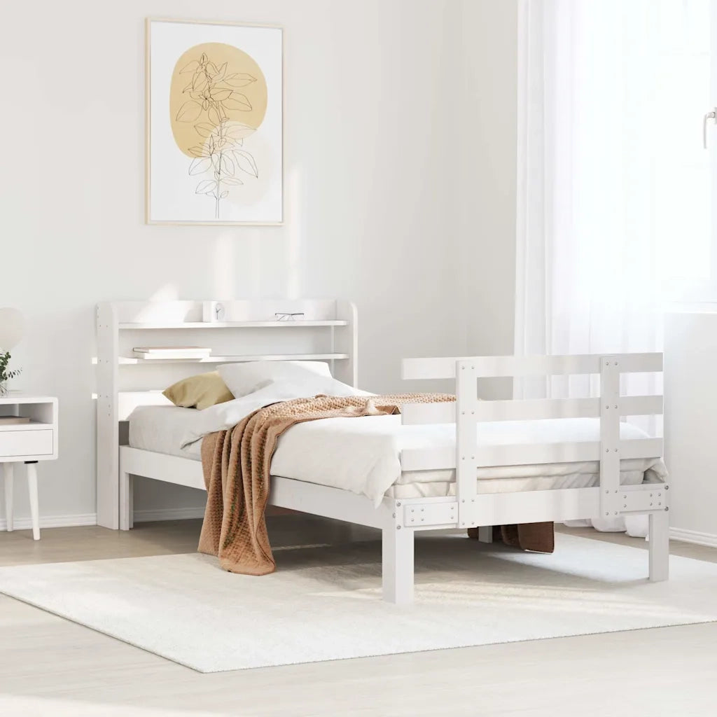 Giroletto con Testiera Bianco 75x190 cm Legno Massello di Pino 3306838
