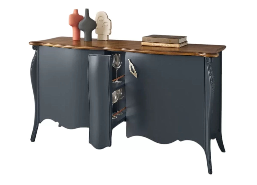Madia credenza 2 porte 1 carrello estraibile legno shabby grigio e noce 165x52x88 - Mobili 2G