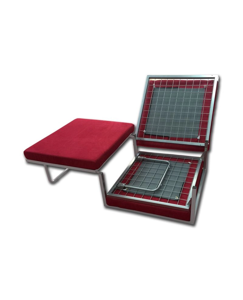 Pouf letto a scomparsa, letto richiubibile in microfibra rosso Sicorage Elly