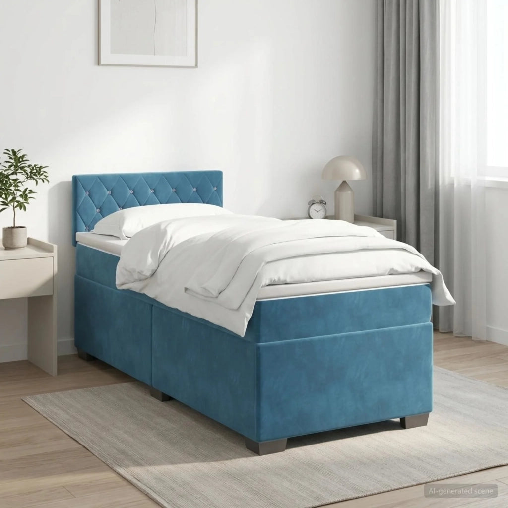 Letto box spring con materasso Blu Scuro 90 x 190 cm Velluto 3450618