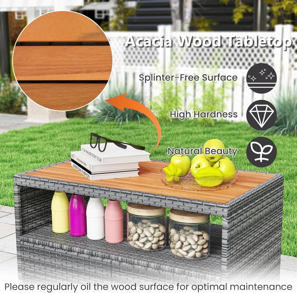 Armadietto da giardino, credenza in rattan, armadio portaoggetti con piano di lavoro e mensola, armadio per giardino, balcone e piscina, 90 x 53 x 86 cm, grigio