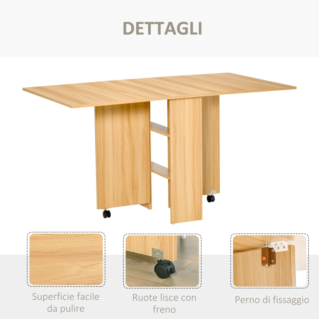 Tavolo da pranzo pieghevole salvaspazio ¨C Xylo ¨C legno con ruote 140x80x74cm