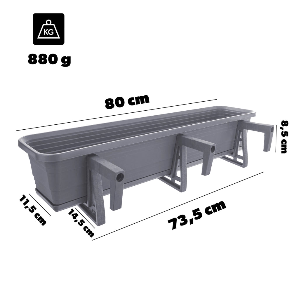 KADAX Fioriera da balcone, vaso da fiori, 80 cm, manici, supporto, ringhiera del balcone
