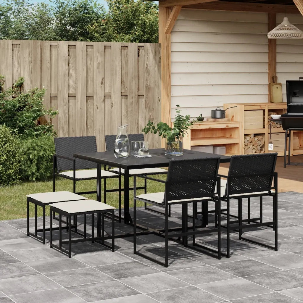 Set da Pranzo da Giardino 9 pz | Set Salotto da Giardino con Cuscini Nero in Polyrattan