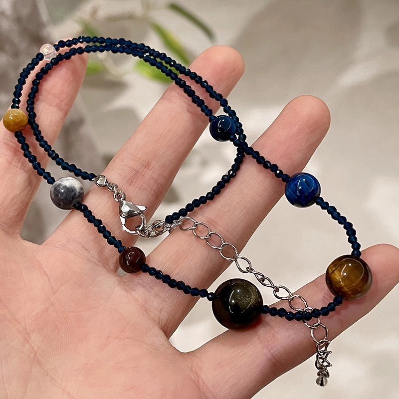 Collana colorata con perline di cristallo e pietre naturali, regalo di Natale o compleanno.
