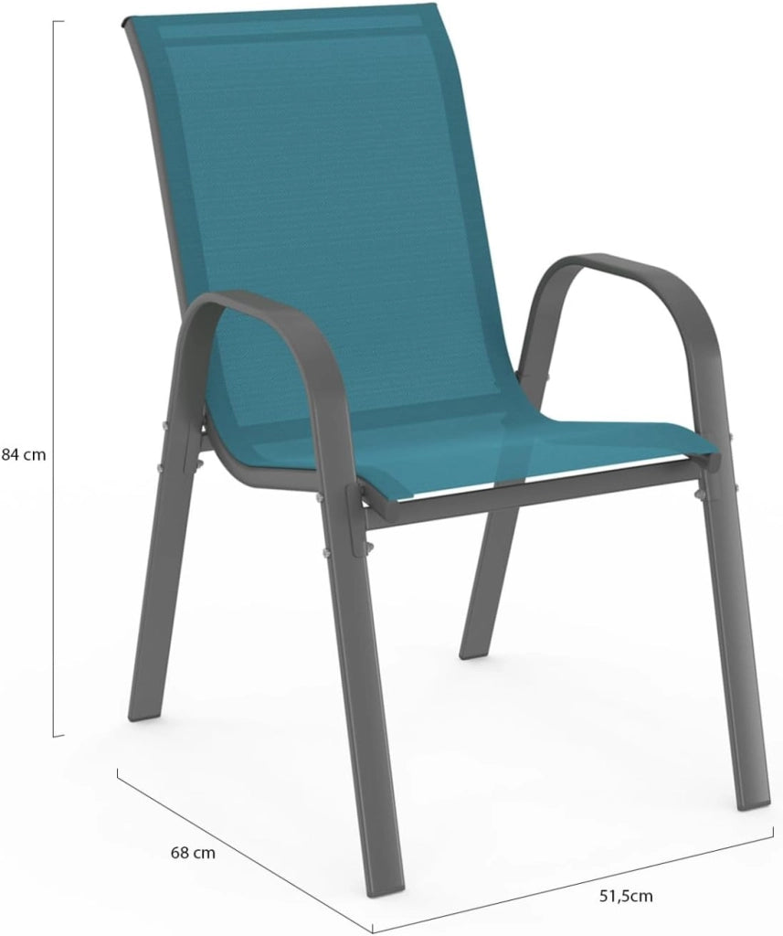 Set di 6 sedie da giardino impilabili LYMA in metallo e textilene di colore blu anatra