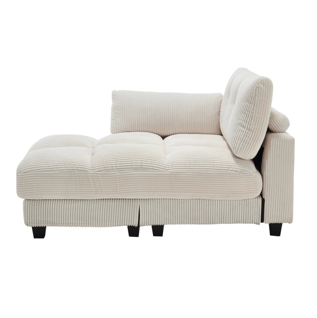 Poltrona relax 140x112x81 cm con portabevande; tasche laterali e ricarica laterale in velluto a coste beige