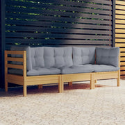 Divano da Giardino a 3 Posti con Cuscini-Sofa da Giardino-Divano da esterno Grigi Massello di Pino 506370
