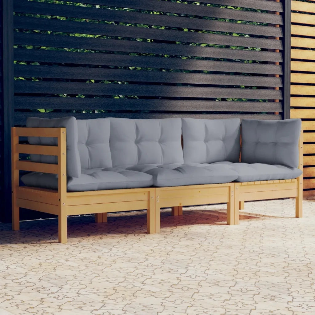 Divano da Giardino a 3 Posti con Cuscini-Sofa da Giardino-Divano da esterno Grigi Massello di Pino 506370