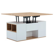Tavolino da caffè con piano alzabile; 2 cassetti e vani - 100x51x47 cm - bianco