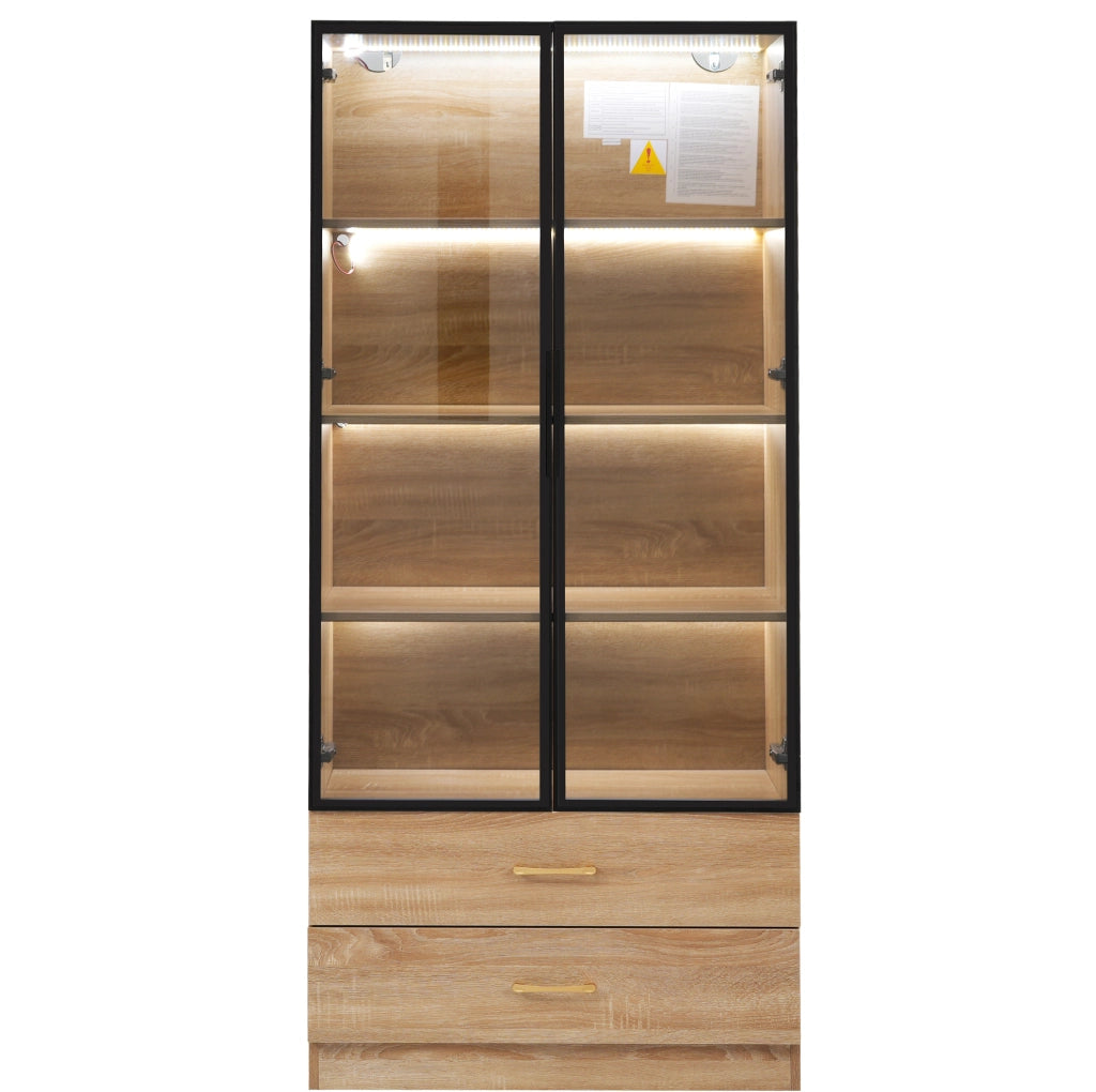 Mobile bagno alto in MDF marrone con vani aperti e anta in vetro temperato