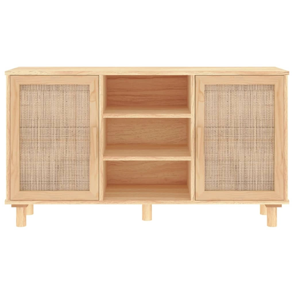 Buffet credenza cassettiera armadio mobile contenitore organizer per cucina soggiorno salotto 105 x 30 x 60 cm legno massello di pino e rattan marrone naturale 02_0035714