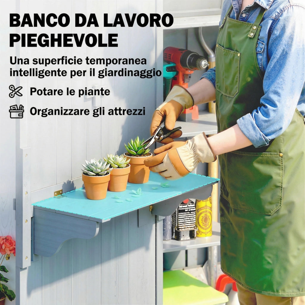 Armadio da Esterno 77x52,5x178 cm Armadio con Banco Lavoro Ribaltabile in Legno Grigio