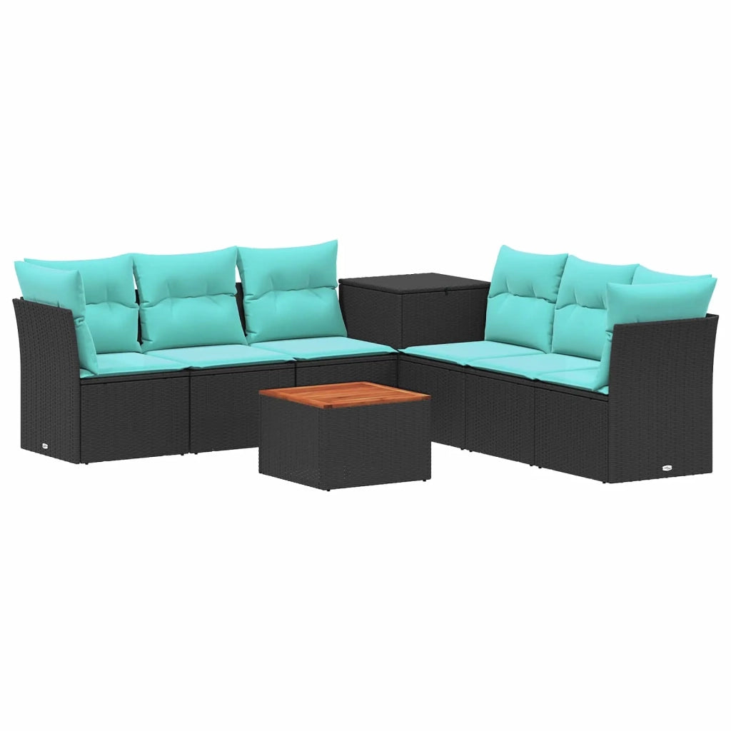 Set di divani 8 pz Nero e Blu Rattan sintetico e Acciaio 3448268