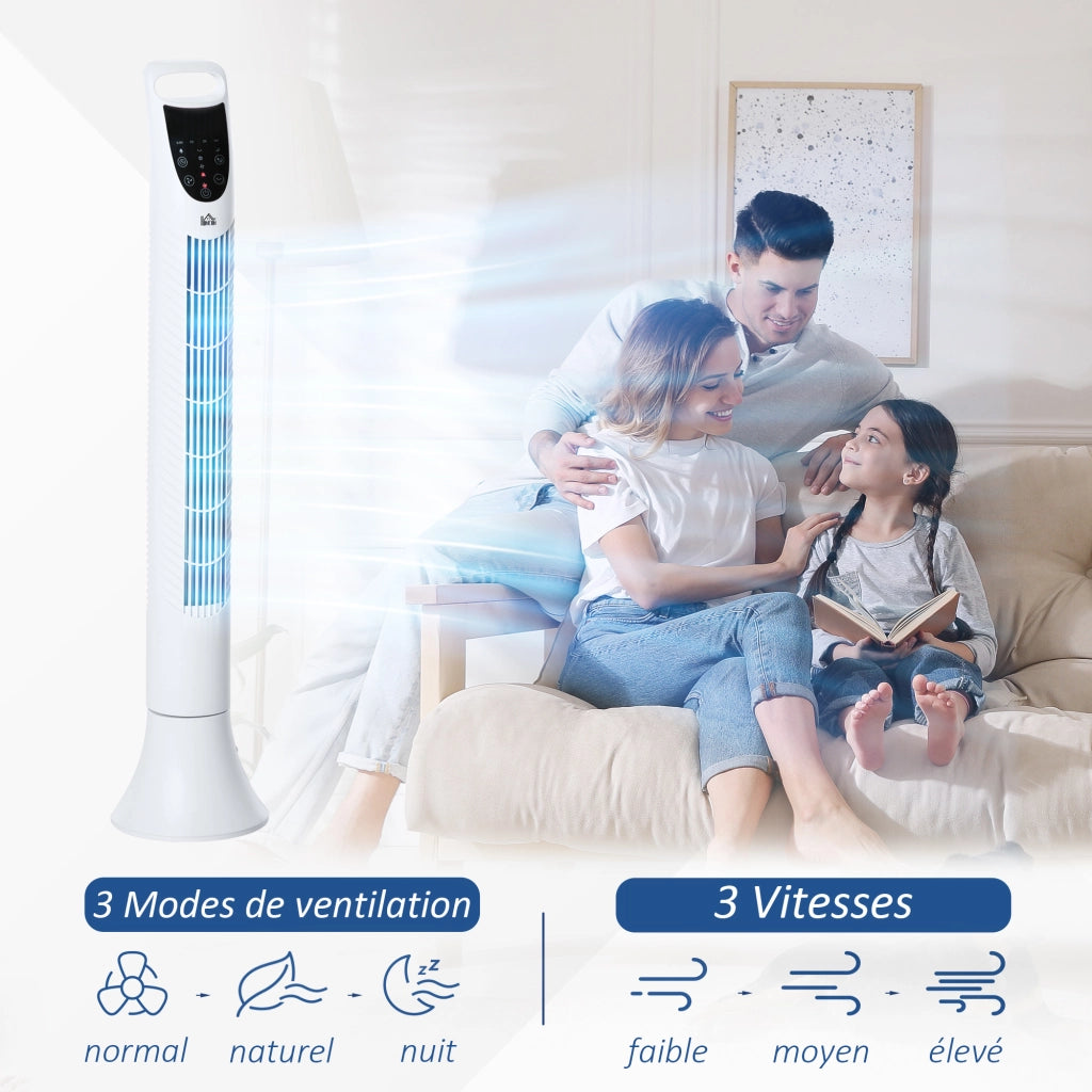 Ventilatore a colonna oscillante silenzioso con telecomando ¨C zephmum ¨C Bianco 40W 91.5cm
