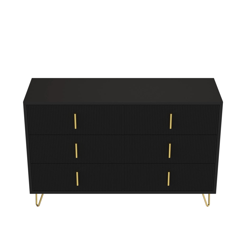 Sideboard 120x77x40 cm con 6 cassetti; design moderno; in truciolare nero e oro