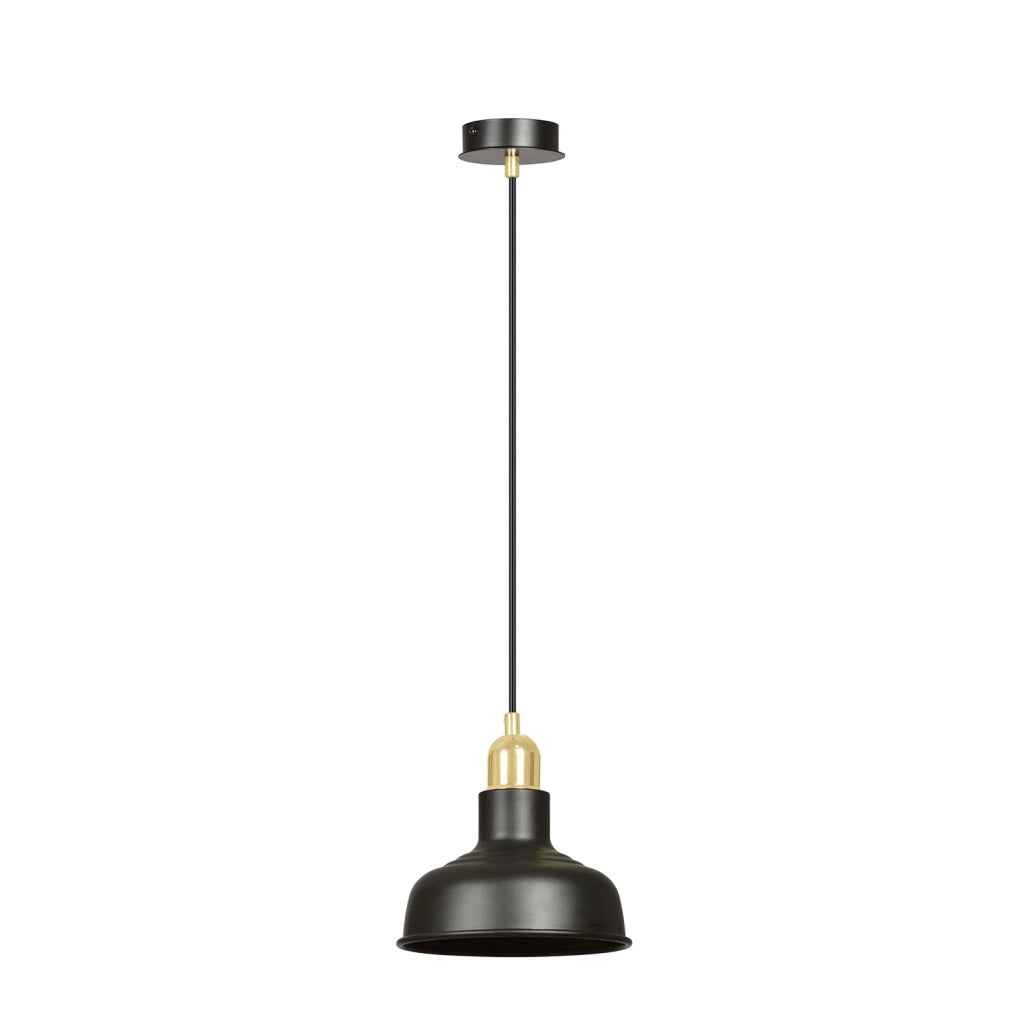 Sospensione Industrial 1 Luce Dhanapati Acciaio Nero Con Elementi In Oro