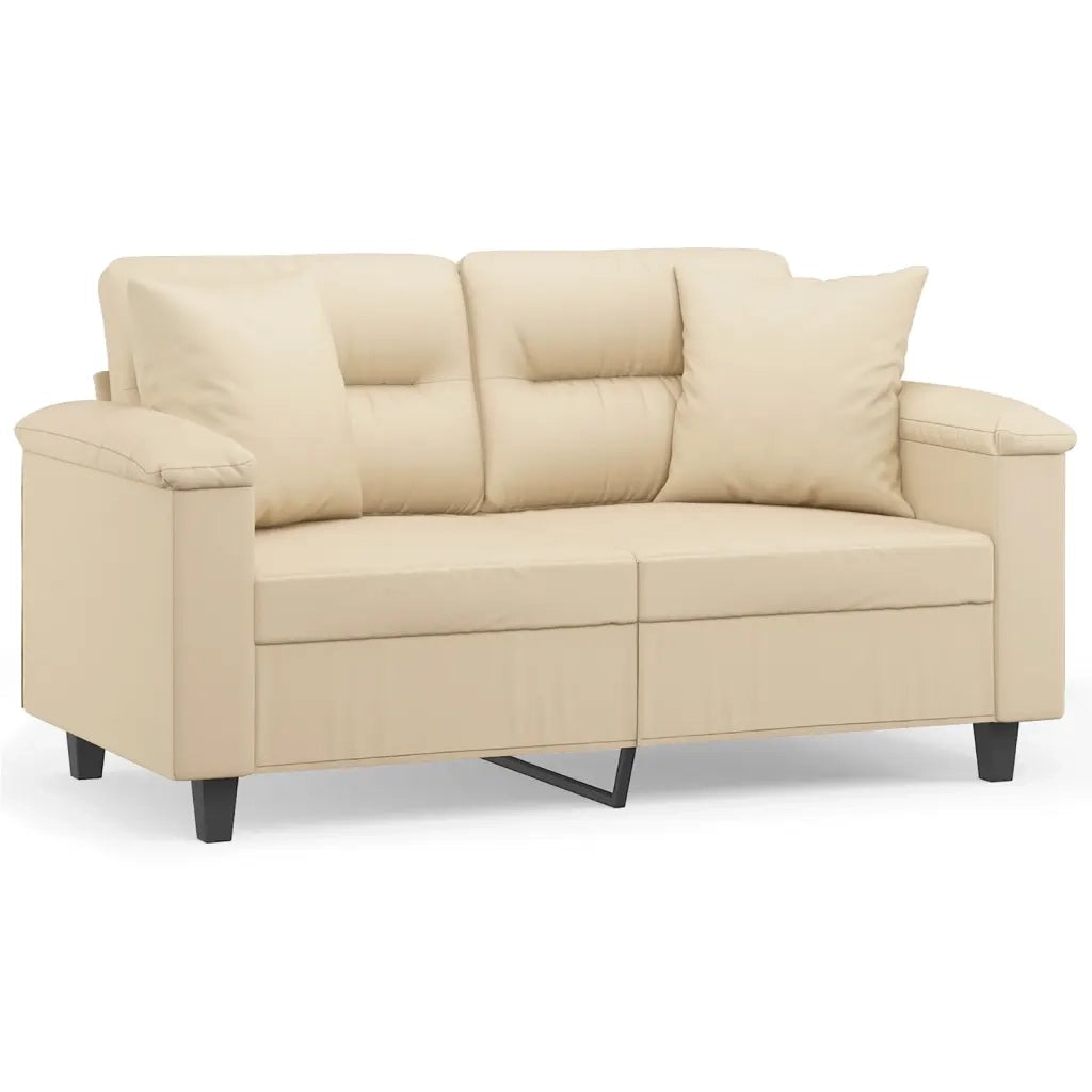 Divano a 2 Posti con Cuscini-Sofa 2 Posti con Cuscini Crema 120 cm Tessuto Microfibra