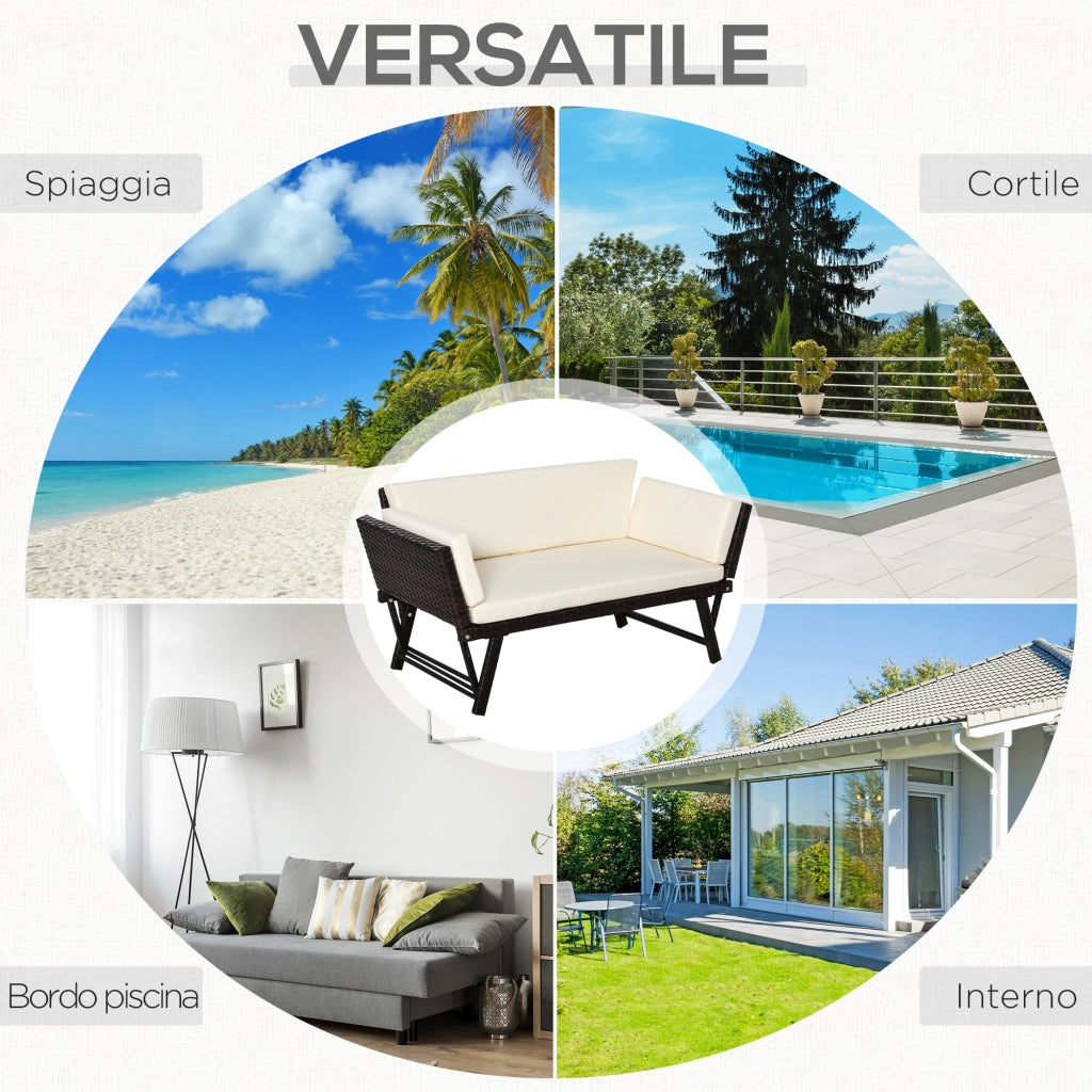 Divano 2 Posti da Giardino in Rattan ¨C zephmum ¨C Bianco e Marrone 129x63x67