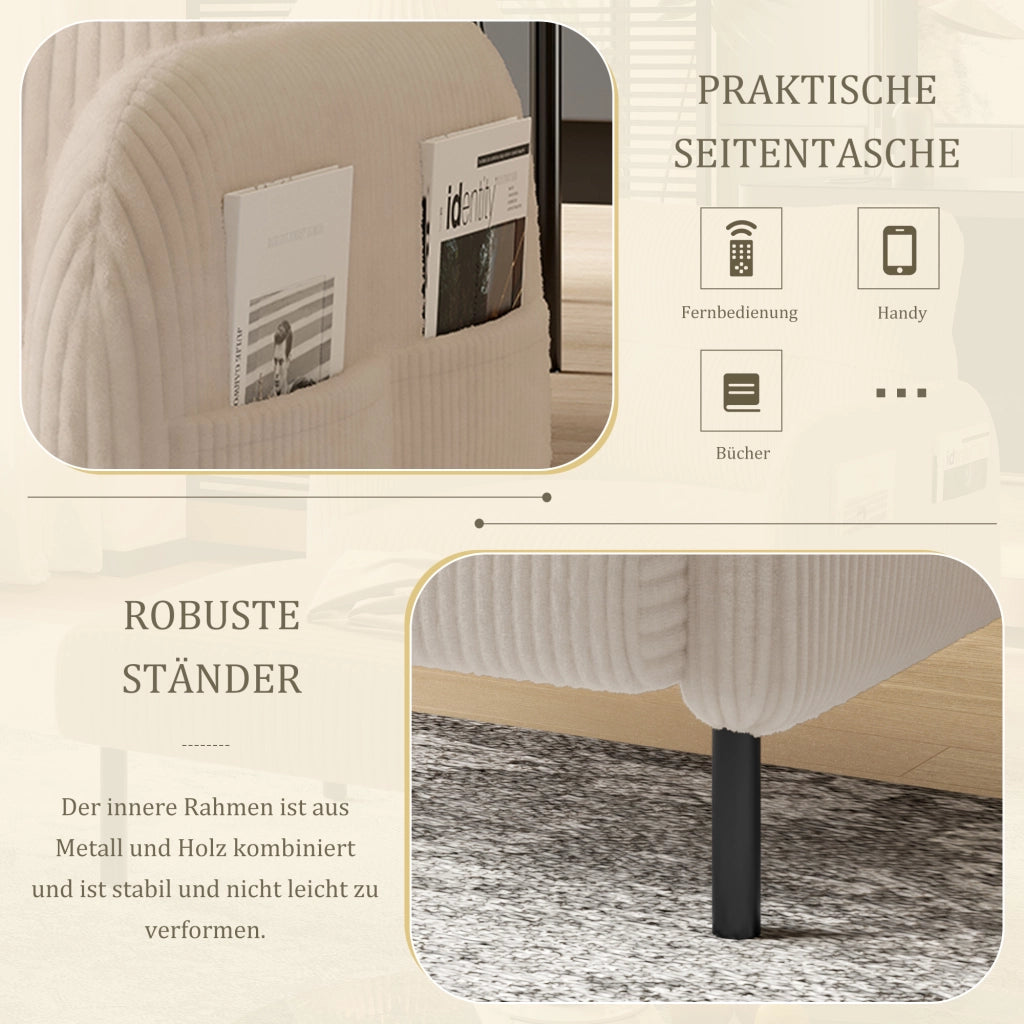 POLTRONA con tasca laterale 67 x 75 x 79 cm in velluto a coste beige
