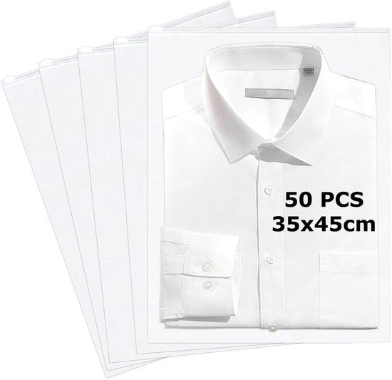 Set di 50 tas di stoccaggio - 40 x 30 cm - Borsa riutilizzabile - Borse di stoccaggio trasparenti - Chiuse con cerniera - Ideali per abbigliamento e accessori