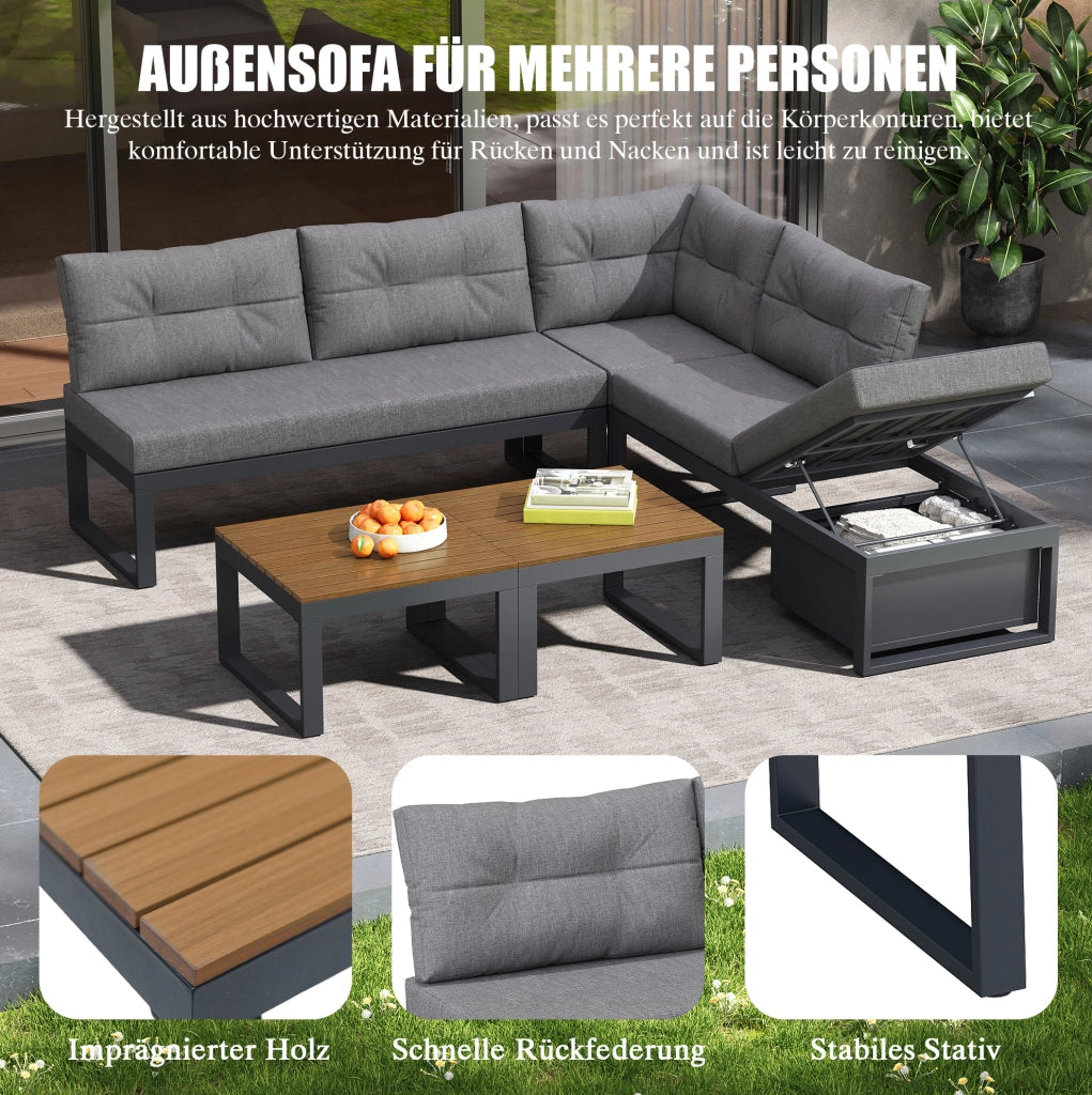 Set divani da giardino modulare con contenitore e schienale regolabile