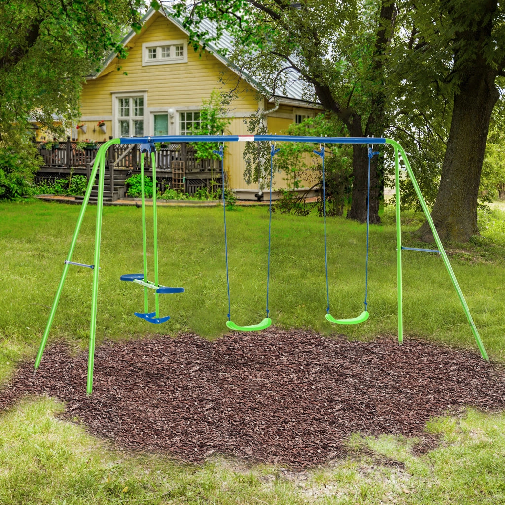 Altalena Giardino 2 Posti con Scivolo ¨C Zephmum ¨C Verde Metallo