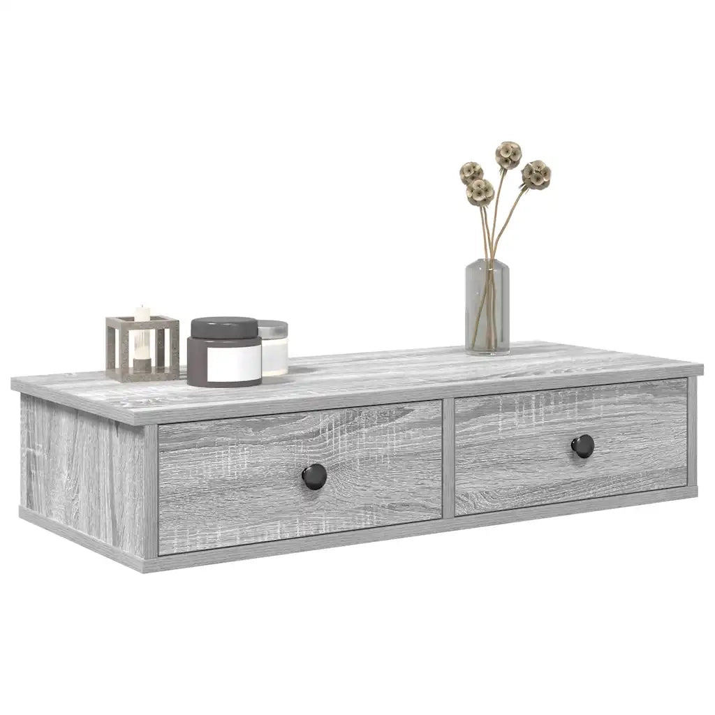 Scaffale a Parete con Cassetti Grigio 80x31x17 cm in Truciolato 859955