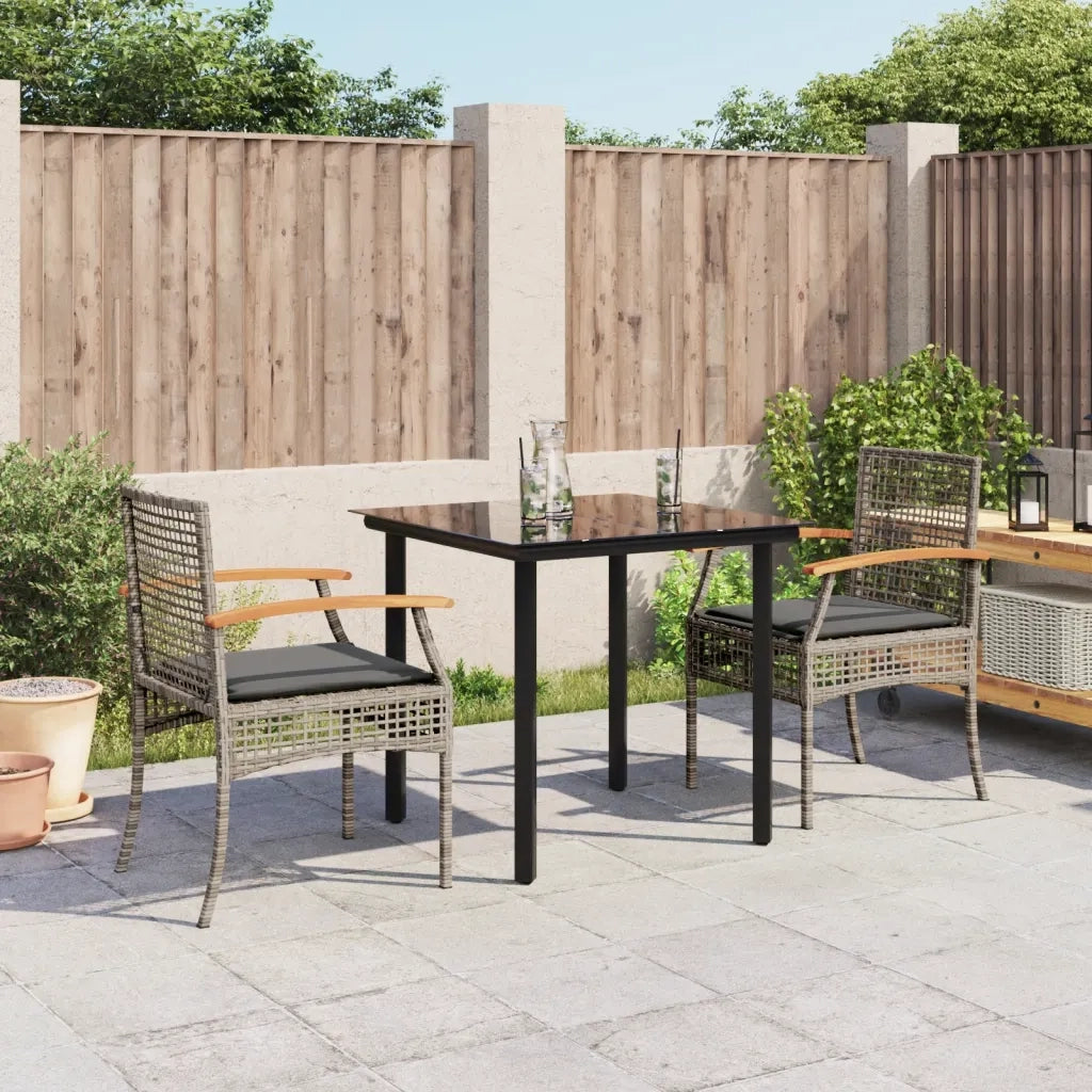 Set da Pranzo da Giardino 3 pz con Cuscini in Polyrattan Grigio 3213617