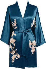 Kamis da donna con stampo floreale, giacca da bagno estiva, kimono, giacca da camera corta, pigiama leggero, abito da spiaggia in seta per donna (verde scuro)