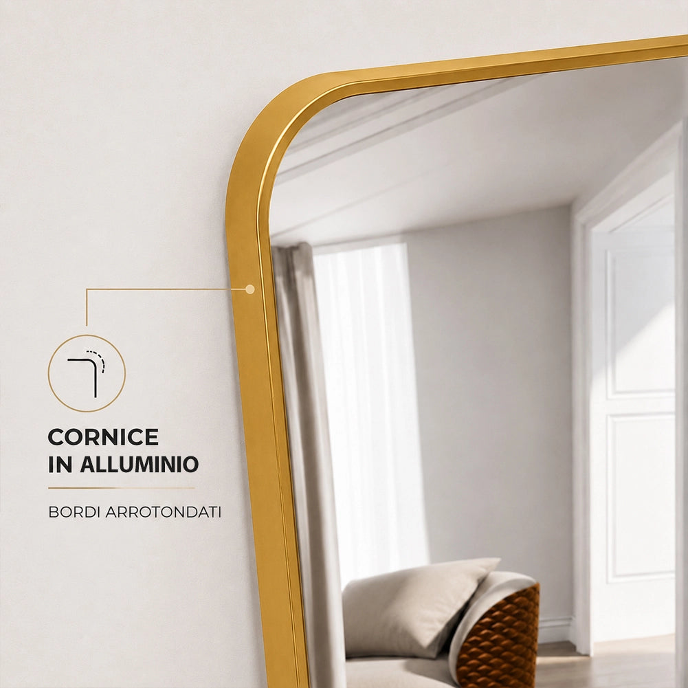 Specchio da Terra e da Muro Rettangolare Oro Decorazione Interni 155x45 cm
