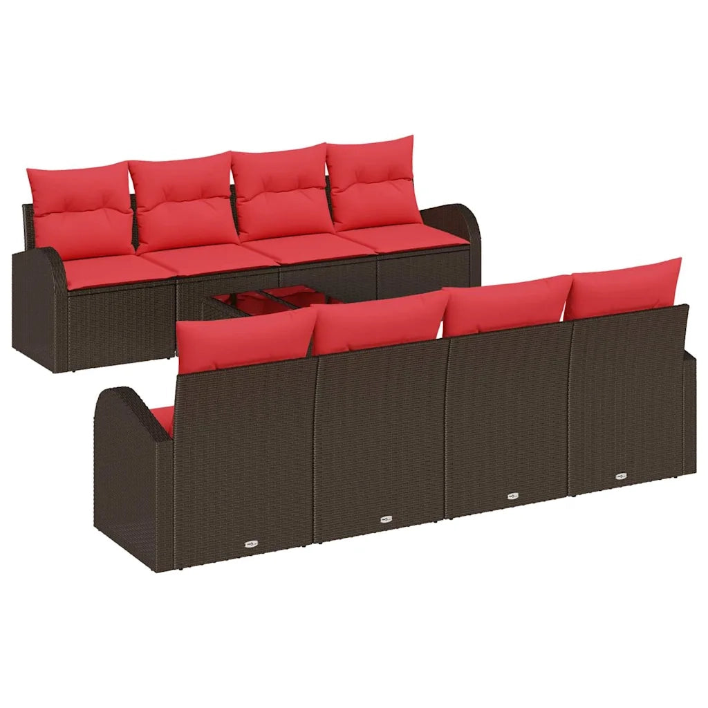 Set di divani con cuscino 9 pcs Beige e Rosso polyrattan 3354643