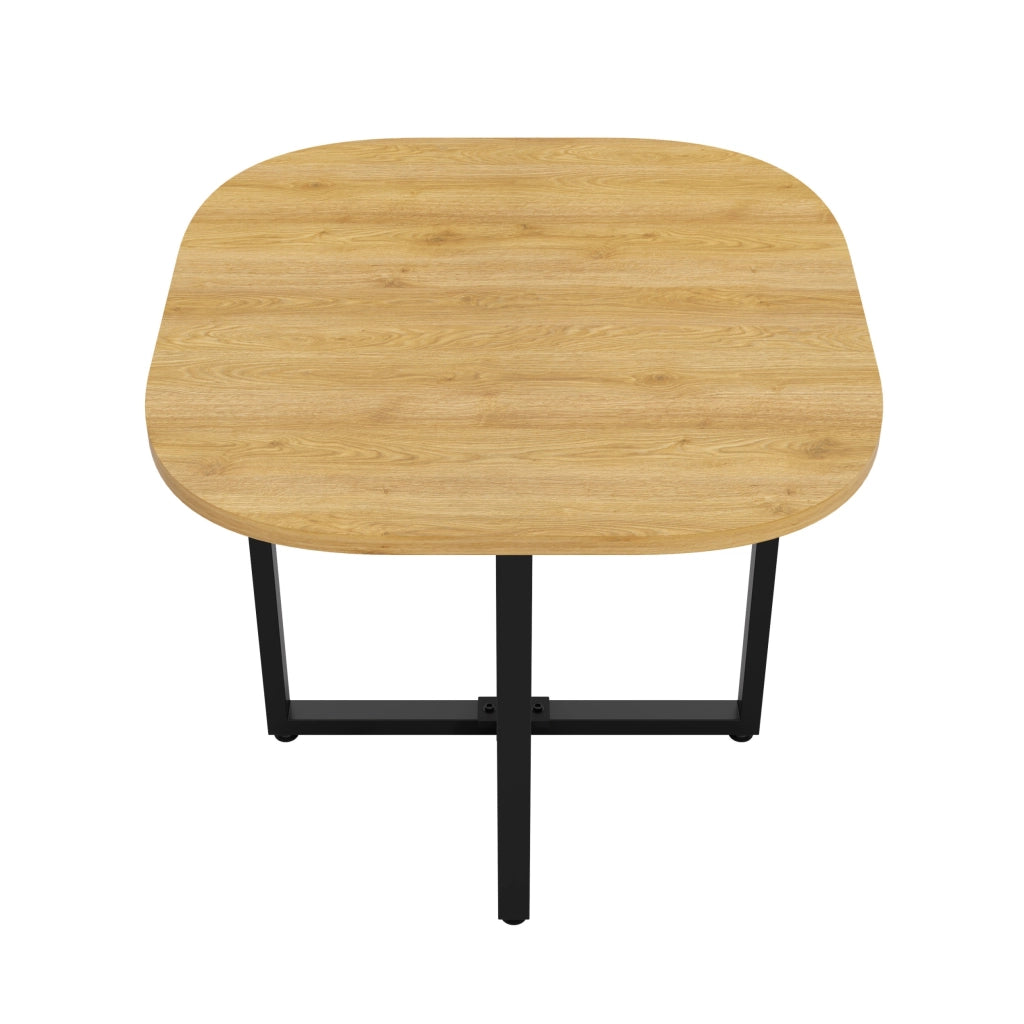 Set da pranzo composto da 4 sedie in lino e un tavolo (85 x 85 cm) con finitura effetto legno, color beige