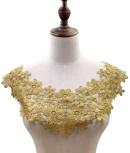 Ghirlande con fiori ricamati - Arte manuale elegante - Oro - Applicazione di bordo - Ideale per abiti da sposa e costumi