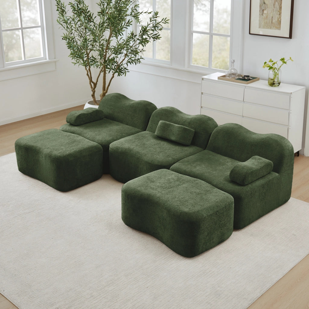 Divano Modulare 3 Posti U con Ottomans ¨C MINIMAL ¨C Verde, Tessuto, Braccioli Mobili