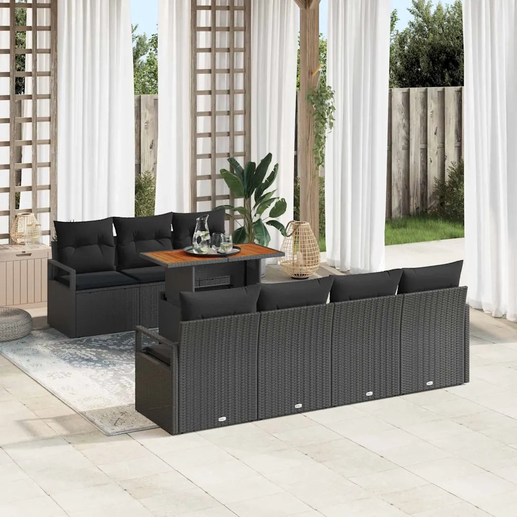 Set Divano da Giardino con cuscino 8 pcs Nero e Marrone 3349673