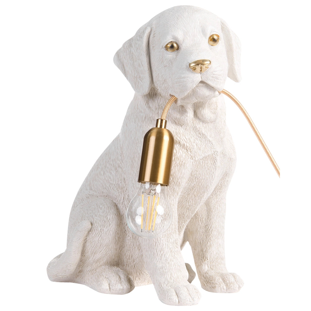 Lampada da tavolo in poliresina bianca a forma di cucciolo di labrador lampada da comodino a tema animale lampada da lettura per soggiorno e camera da letto stile glamour