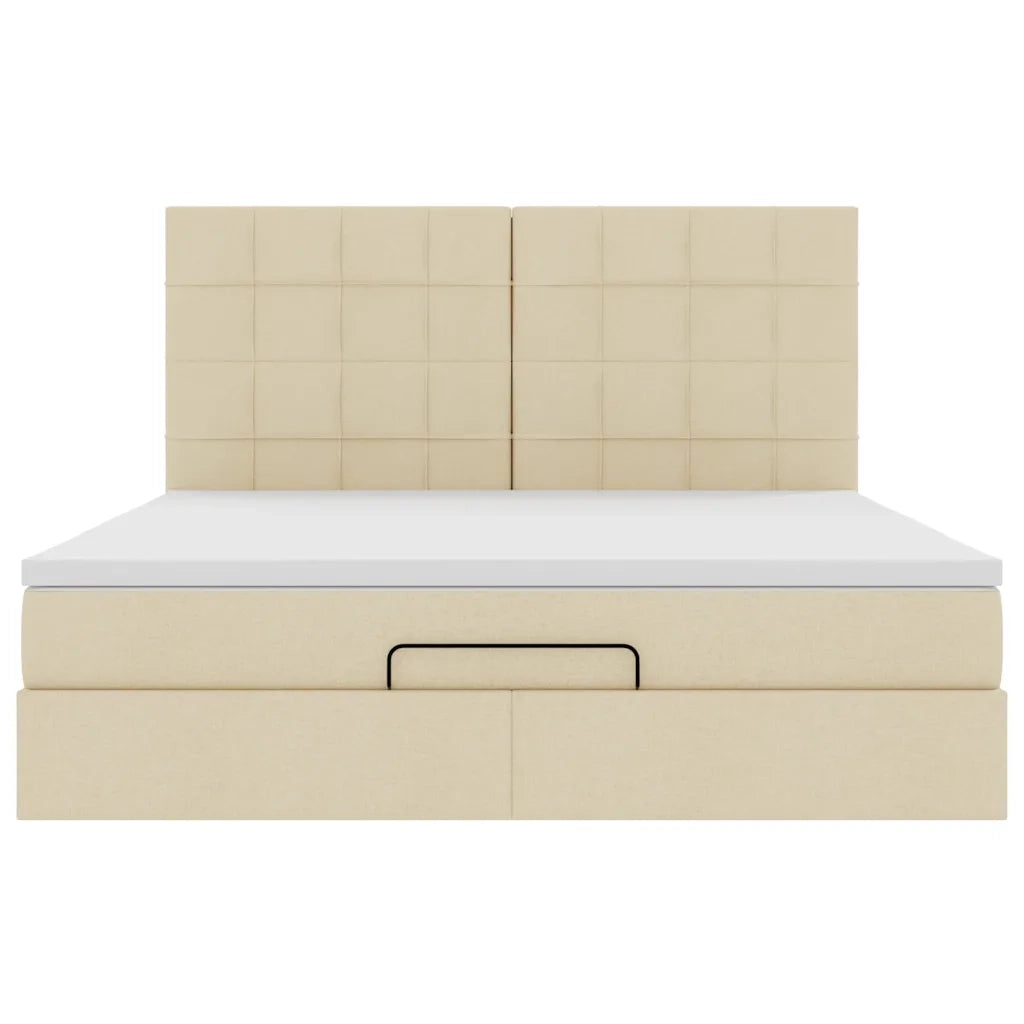 Struttura Letto Pouf con Materasso Crema 180x200 cm in Tessuto