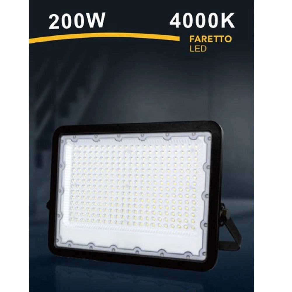 Trade Shop - Faro Led 200 W Ultra Slim Esterno Nero Ip65 Luce Fredda Naturale Calda Fs200w-n - -bianco Naturale      -