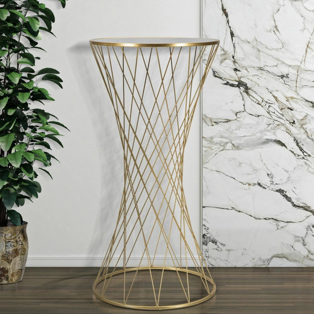 Tavolino da salotto Blake, Tavolo basso da caffè, Portariviste per divano, Ripiano da soggiorno, Oro, 50x50 h100 cm