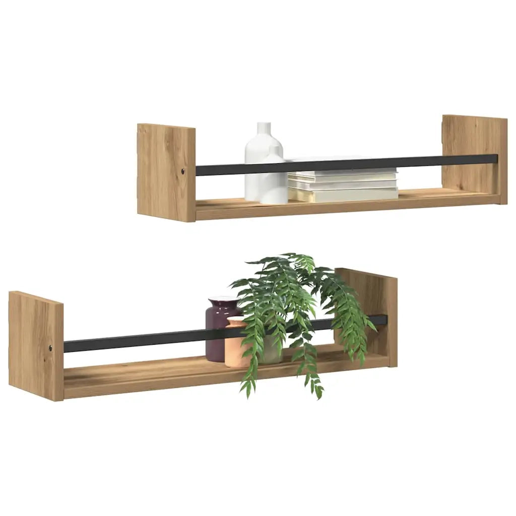 2 pz Scaffale da parete | Ripiano a parete | Mensola a parete Rovere artigianale 60 x 16 x 14 cm